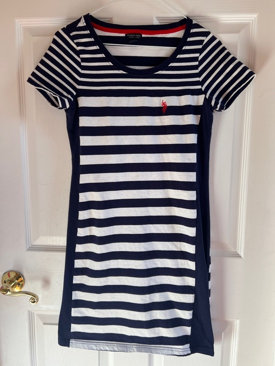 U.S. Polo Assn. Dresses & Skirts - U.S. Polo Assn. Navy & White Striped Short Sleeve Dress with Red Logo